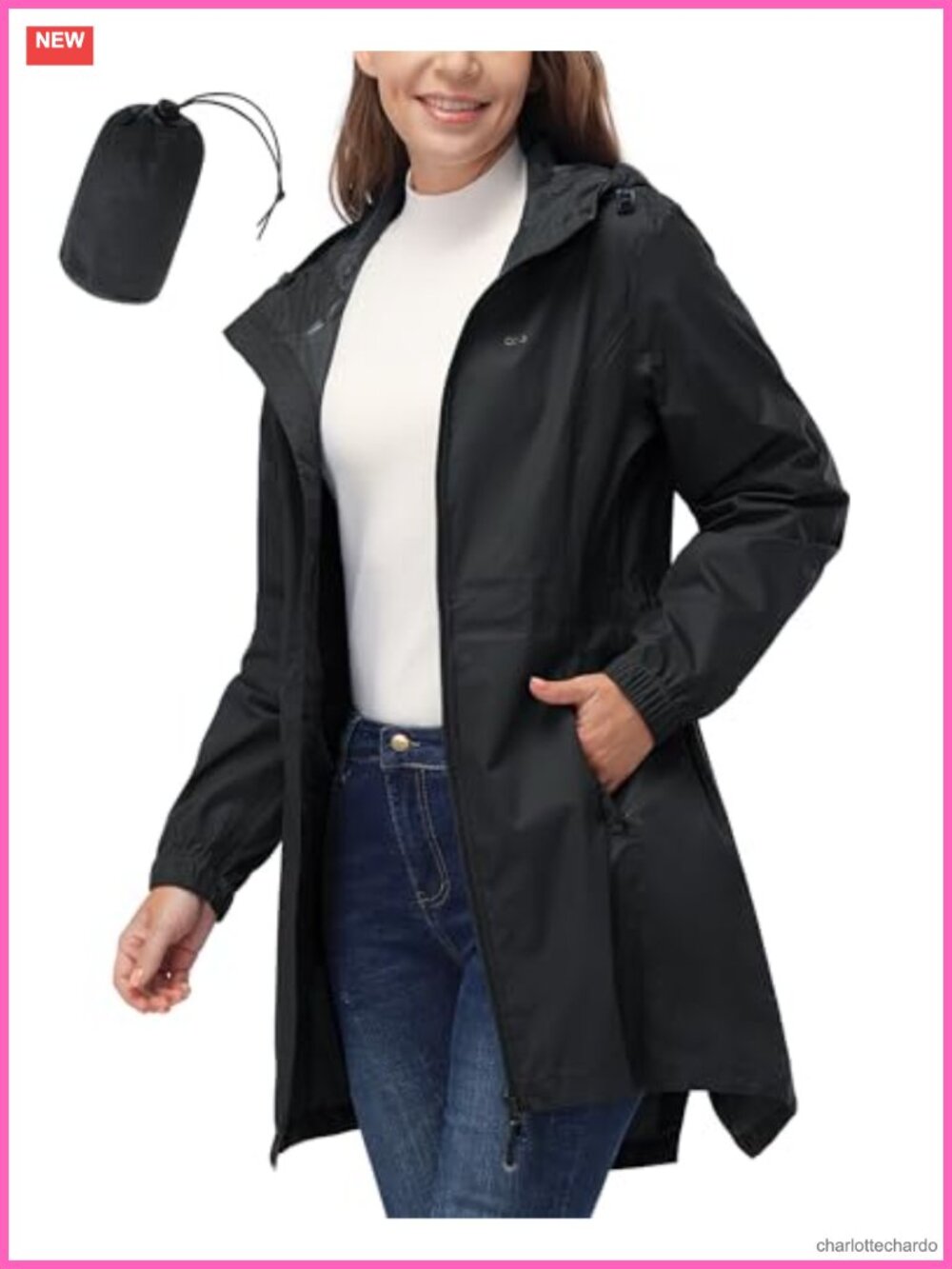 Waterproof Long Rain Coat Packable Rain Jacket with Hood